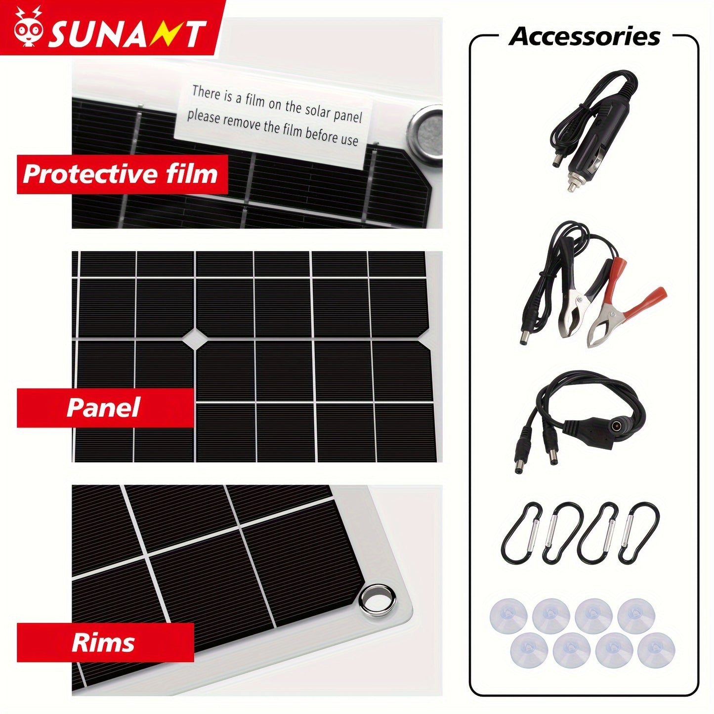 Sunant 2X60W Panou solar cu două panouri, încărcător solar portabil, cu controler 60A, suportă încărcarea interfeței USB și DC, potrivit pentru RV, mașină, camping în aer liber, încărcător eficient