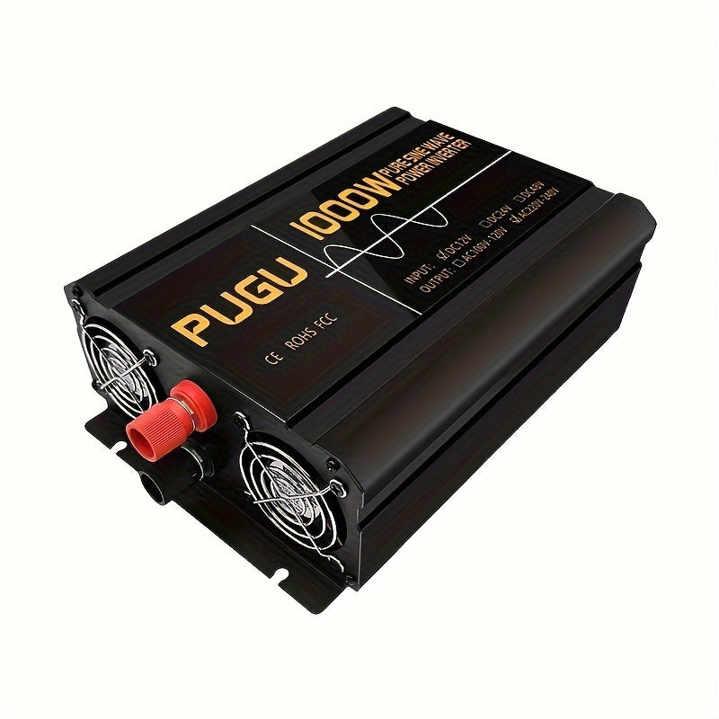 1pc 1000W Pure Sine Wave Inverter - Dual Polarity, DC 12V-230V AC Power Converter with LCD Display, USB Port & Wireless Remote Control, Aluminum Alloy Case, Soft Start Feature, European Standard, Dual Sockets, Machine Protect