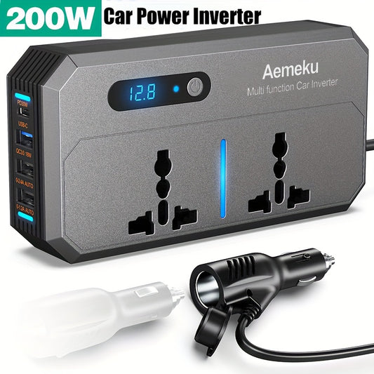 Onduleur universel pour voiture 200 W, convertisseur 12 V/24 V vers 220 V avec charge rapide PD, adaptateur de chargeur de voiture