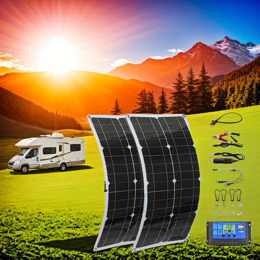 Sunant 2X60W Panou solar cu două panouri, încărcător solar portabil, cu controler 60A, suportă încărcarea interfeței USB și DC, potrivit pentru RV, mașină, camping în aer liber, încărcător eficient