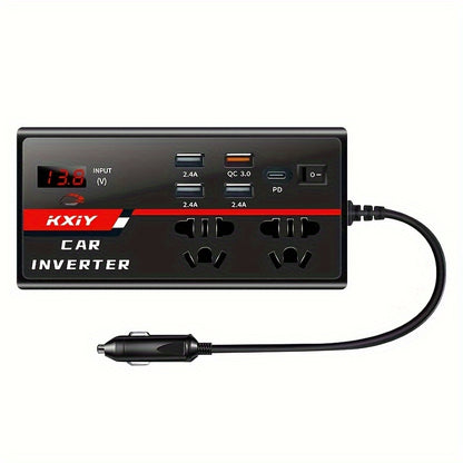 Onduleur de voiture 200 W AC : convertisseur de puissance 12 V DC à 110 V 24 V DC à 220 V, avec écran LED et 4 ports USB 1 PD pour une charge rapide, Kxiy