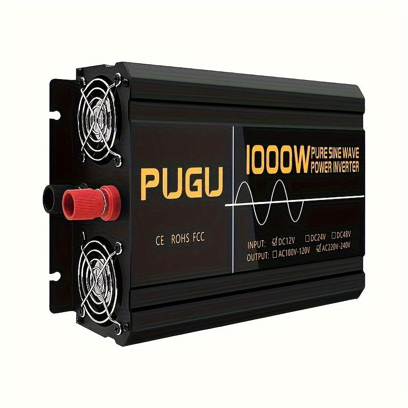 1pc 1000W Pure Sine Wave Inverter - Dual Polarity, DC 12V-230V AC Power Converter with LCD Display, USB Port & Wireless Remote Control, Aluminum Alloy Case, Soft Start Feature, European Standard, Dual Sockets, Machine Protect