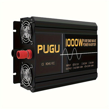 1pc 1000W Pure Sine Wave Inverter - Dual Polarity, DC 12V-230V AC Power Converter with LCD Display, USB Port & Wireless Remote Control, Aluminum Alloy Case, Soft Start Feature, European Standard, Dual Sockets, Machine Protect