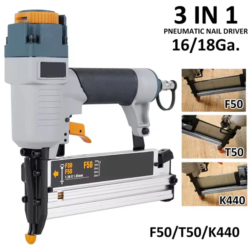 Nailer cu aer dulgher Instrument pneumatic pentru cuie T50 F50 440K 16Ga/18Ga Air Brads cuie Ajustare adâncime a unghiilor Ergonomic și ușor