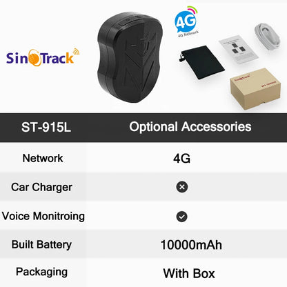 SinoTrack 4G 5000/10000 mAh ST-905/ST-915 Tracker de véhicule GPS étanche Aimant Batterie longue durée en veille Position en temps réel APP