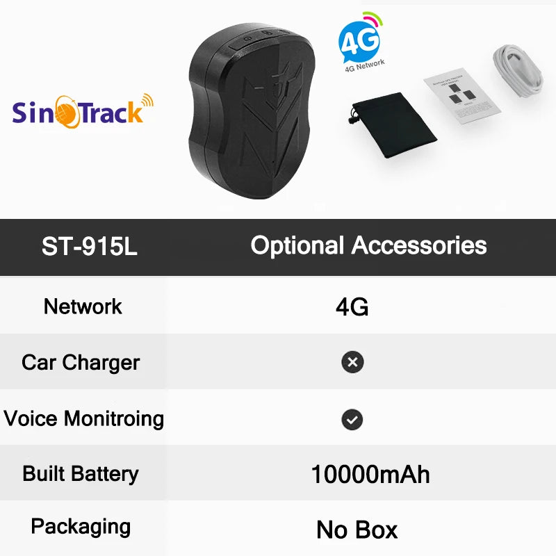 SinoTrack 4G 5000/10000 mAh ST-905/ST-915 Tracker de véhicule GPS étanche Aimant Batterie longue durée en veille Position en temps réel APP