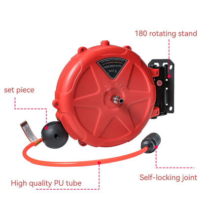 Compressor Hose Reel Retractable 10m Automatic Rewind Tool Commercial Reel With Swivel Bracket Quick Coupler Air Compressor