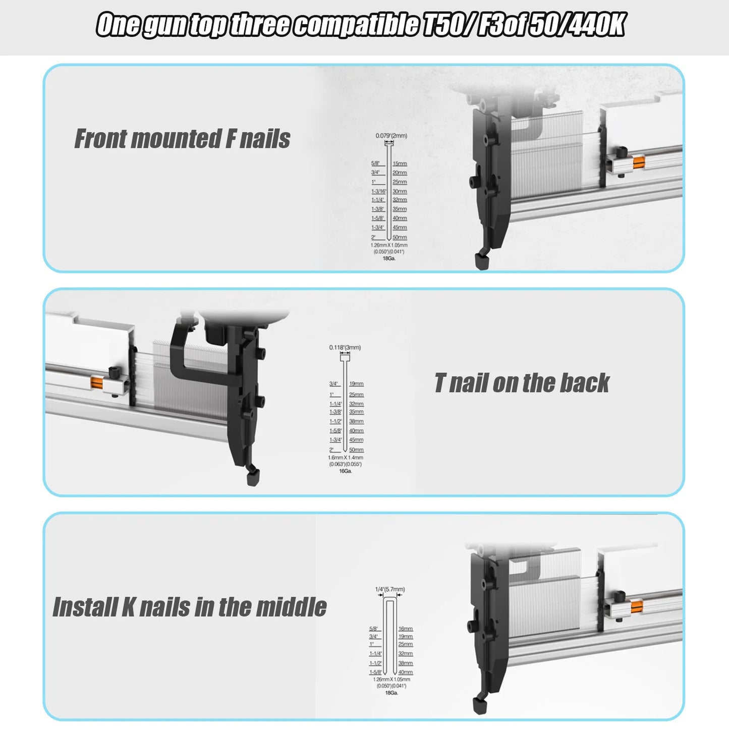 Air Nailer Carpenter Pneumatic Nail Machine T50 F50 440K 16Ga/18Ga Air Brads Nailer Nail Depth for Woodworking Fence Floor