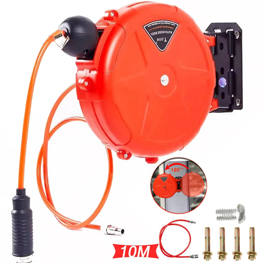 Compressor Hose Reel Retractable 10m Automatic Rewind Tool Commercial Reel With Swivel Bracket Quick Coupler Air Compressor