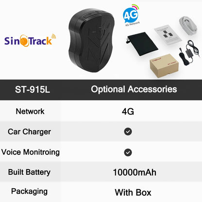 SinoTrack 4G 5000/10000 mAh ST-905/ST-915 Tracker de véhicule GPS étanche Aimant Batterie longue durée en veille Position en temps réel APP