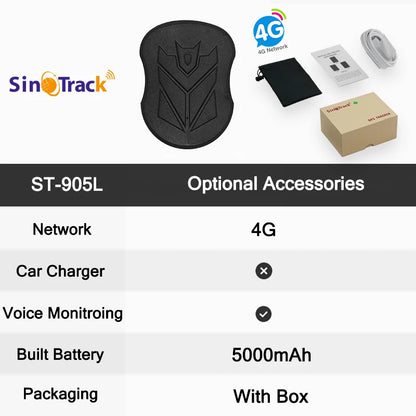 SinoTrack 4G 5000/10000 mAh ST-905/ST-915 Tracker de véhicule GPS étanche Aimant Batterie longue durée en veille Position en temps réel APP