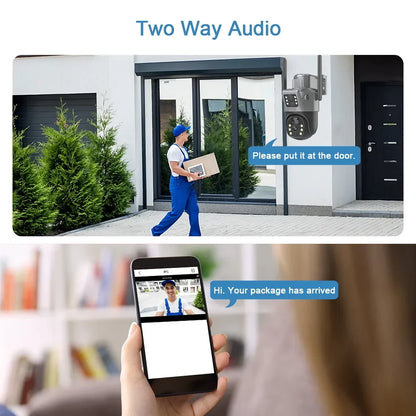 Caméra solaire double écran 4K 8MP Caméra de surveillance extérieure sans fil WiFi PTZ à double objectif Protection de sécurité Suivi automatique Caméras de vidéosurveillance