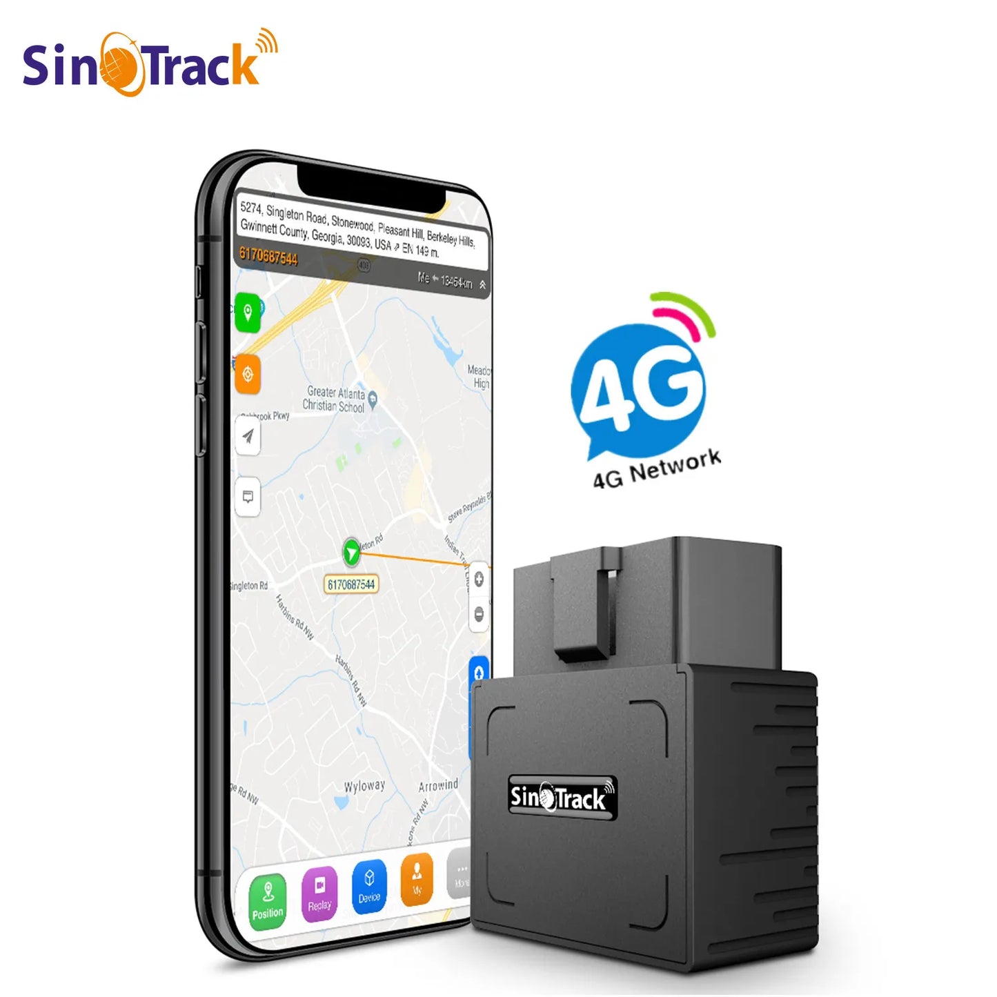 Mini traceur GPS 4G ST-902L avec batterie intégrée, interface OBD II 16 broches pour véhicule avec logiciel de suivi en ligne