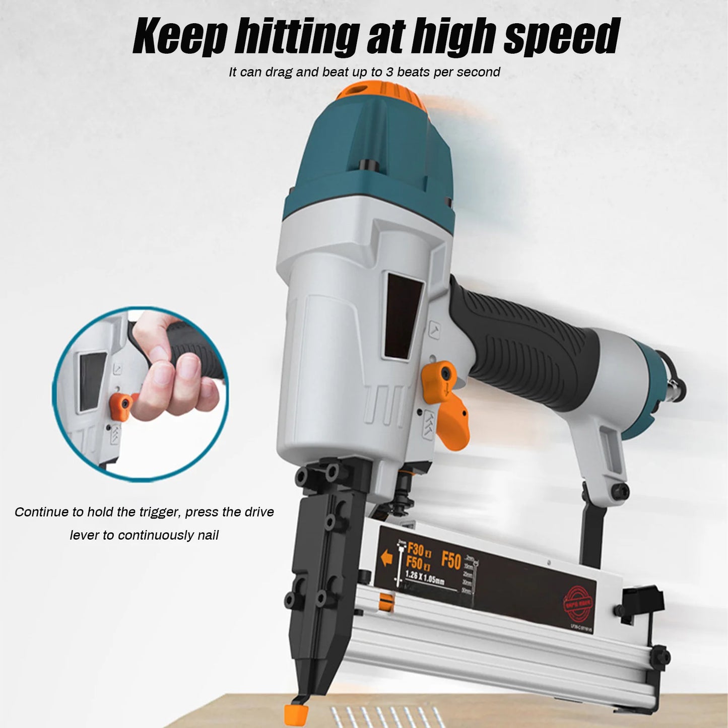 Nailer cu aer dulgher Instrument pneumatic pentru cuie T50 F50 440K 16Ga/18Ga Air Brads cuie Ajustare adâncime a unghiilor Ergonomic și ușor