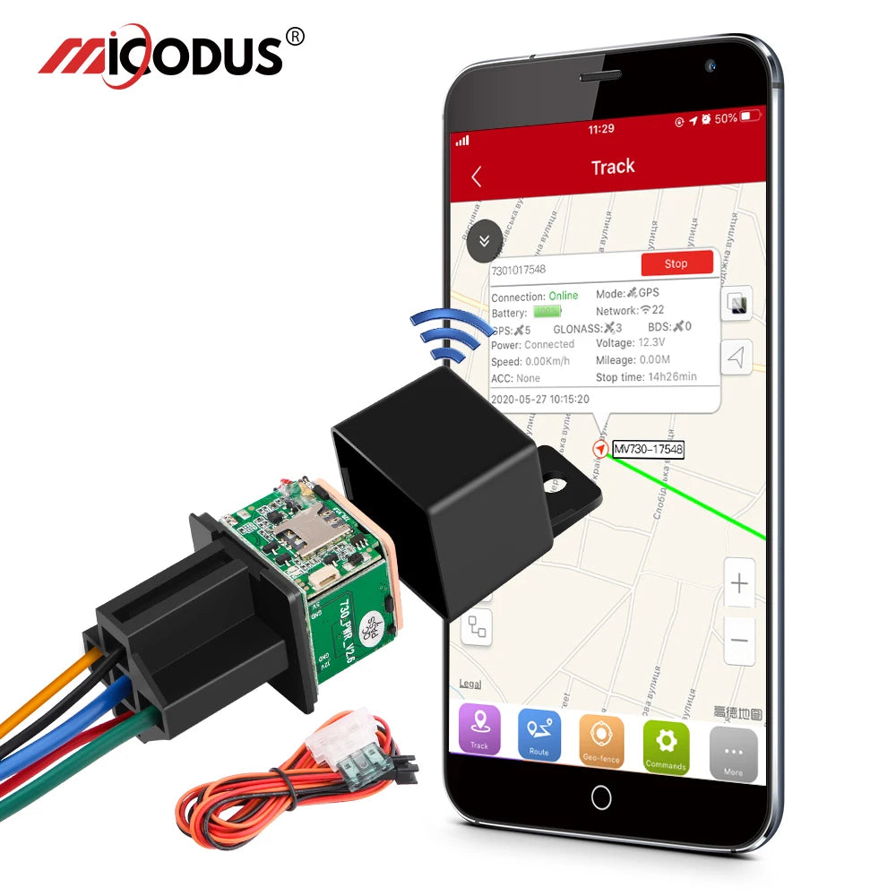 MiCODUS Relais GPS Tracker Voiture MV730 9-90V Coupure de Carburant ACC Détection 2G 4G Mini Moto GPS Suivi en Temps Réel Alerte Vibreur APPLICATION GRATUITE