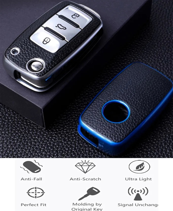 Leather Car Key Case Car Key Full Cover Protection Bag for VW Volkswagen Polo Tiguan Passat Golf Jetta Lavida Skoda Octavia