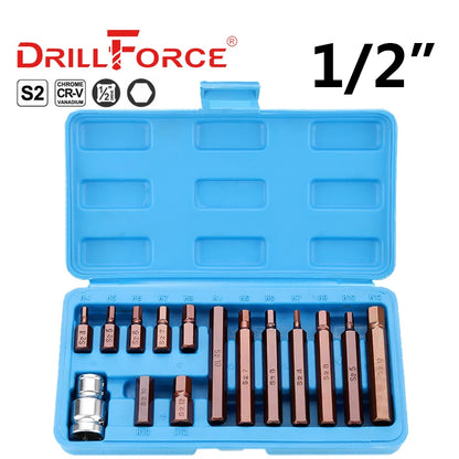 Drillforce 1/2" Drive Torx Socket Bit S2 Adaptor Cheie Cheie Instrumente de reparare T20/T25/T27/T30/T35/T40/T45/T50/T52/T55/T60/T70