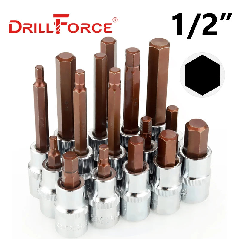 Drillforce 1/2" Drive Torx Socket Bit S2 Adaptor Cheie Cheie Instrumente de reparare T20/T25/T27/T30/T35/T40/T45/T50/T52/T55/T60/T70