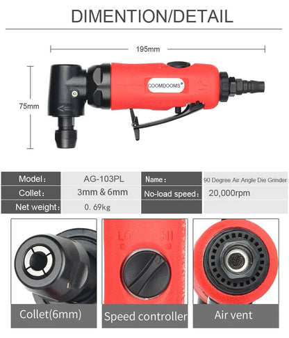 Polizor unghiular pneumatic 90/115 grade 3mm 6mm slefuitor cu aer mașină unelte de șlefuit