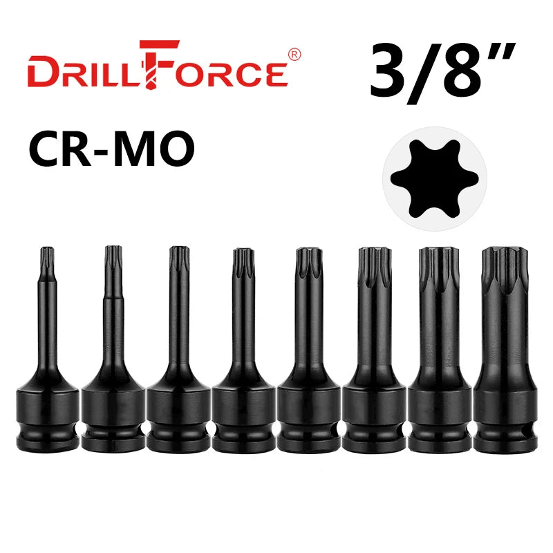 Drillforce 1/4" Drive Impact Torx Socket Bit Wrench Pneumatic Adapter Home Car Auto Repair Tools T20/T25/T30/T40/T45/T50/T55/T60