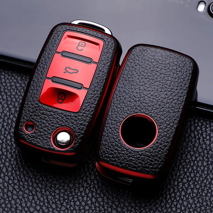 Leather Car Key Case Car Key Full Cover Protection Bag for VW Volkswagen Polo Tiguan Passat Golf Jetta Lavida Skoda Octavia