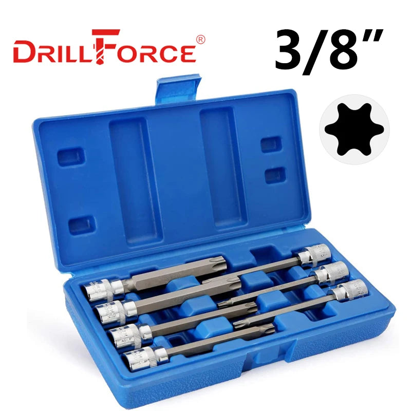 Drillforce 1/2" Drive Torx Socket Bit S2 Adaptor Cheie Cheie Instrumente de reparare T20/T25/T27/T30/T35/T40/T45/T50/T52/T55/T60/T70