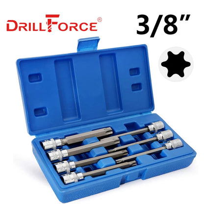 Drillforce 1/2" Drive Torx Socket Bit S2 Adaptor Cheie Cheie Instrumente de reparare T20/T25/T27/T30/T35/T40/T45/T50/T52/T55/T60/T70