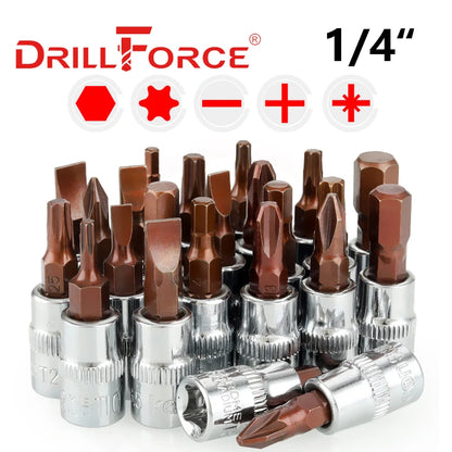 Drillforce 1/2" Drive Torx Socket Bit S2 Adaptor Cheie Cheie Instrumente de reparare T20/T25/T27/T30/T35/T40/T45/T50/T52/T55/T60/T70