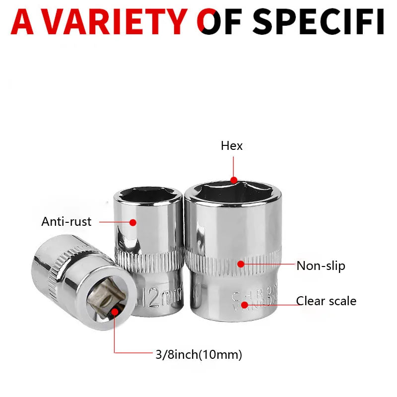 Clé à douille courte hexagonale à entraînement de 3/8 po, tête antirouille, adaptateur de jeu de douilles à 6 points, clé dynamométrique, clé à cliquet, retrait d'écrou