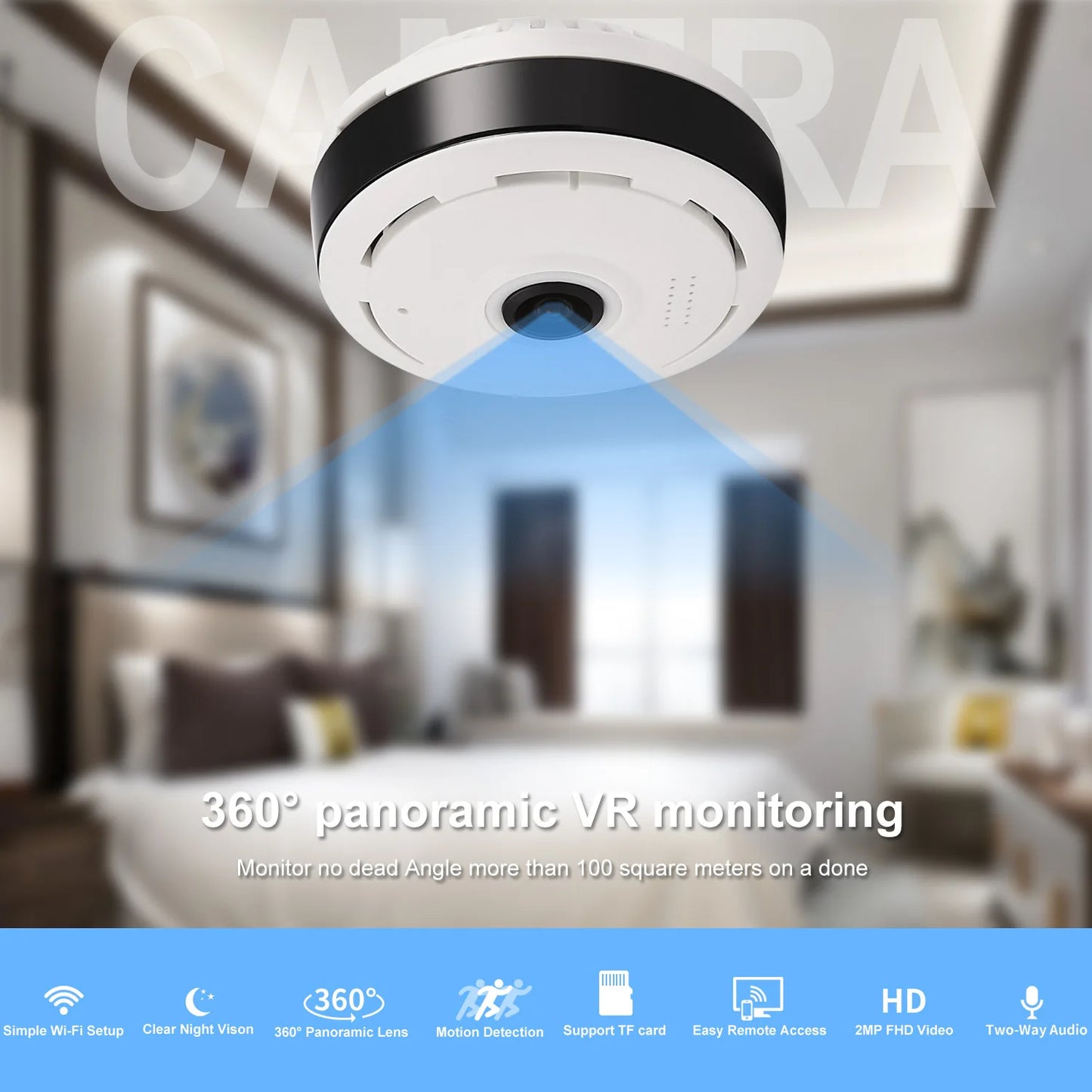 Saikiot V380 5MP Caméra panoramique WIFI CCTV sans fil Caméra de sécurité à domicile Caméra panoramique 360 ​​180 degrés Caméra panoramique WIFI Fisheye