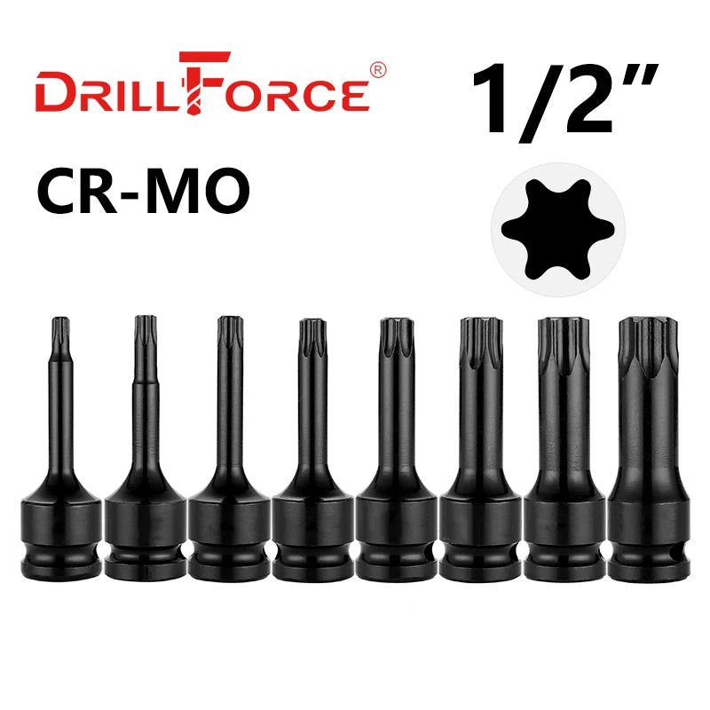 Drillforce 1/4" Drive Impact Torx Socket Bit Wrench Pneumatic Adapter Home Car Auto Repair Tools T20/T25/T30/T40/T45/T50/T55/T60