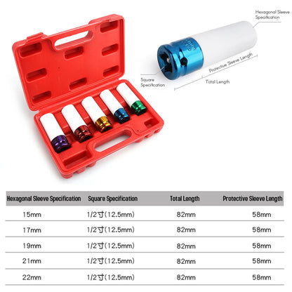 Auto Car 4Pcs/set 17-19-21-22mm 1/2'' Alloy Thin Wall Wheel Nut Deep Impact Socket Drive Set Gift Box For Friend Repair Tool Set