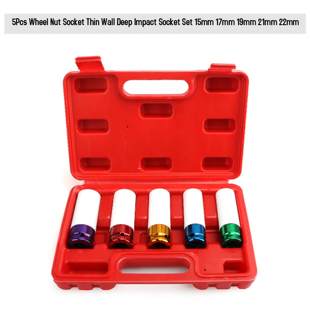 Auto Car 4Pcs/set 17-19-21-22mm 1/2'' Alloy Thin Wall Wheel Nut Deep Impact Socket Drive Set Gift Box For Friend Repair Tool Set