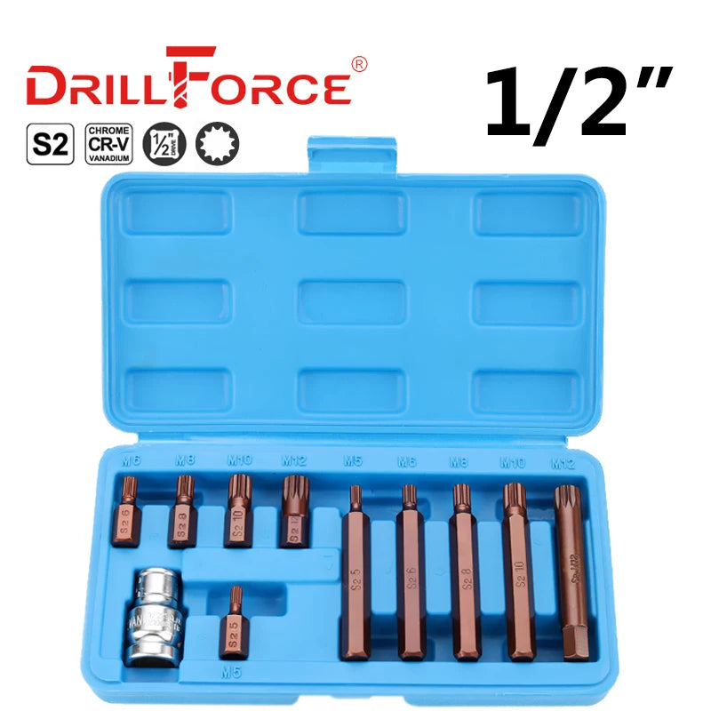 Drillforce 1/2" Drive Torx Socket Bit S2 Adaptor Cheie Cheie Instrumente de reparare T20/T25/T27/T30/T35/T40/T45/T50/T52/T55/T60/T70