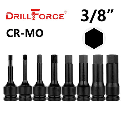 Drillforce 1/4" Drive Impact Torx Socket Bit Wrench Pneumatic Adapter Home Car Auto Repair Tools T20/T25/T30/T40/T45/T50/T55/T60