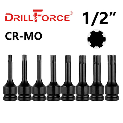 Drillforce 1/4" Drive Impact Torx Socket Bit Wrench Pneumatic Adapter Home Car Auto Repair Tools T20/T25/T30/T40/T45/T50/T55/T60