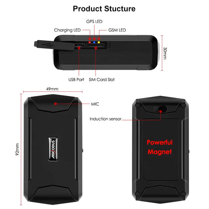 Tracker GPS pour voiture MiCODUS ML500, moniteur de température et de voix, 5000 mAh, 90 jours d'autonomie en veille, aimant, localisateur GPS, application Web gratuite