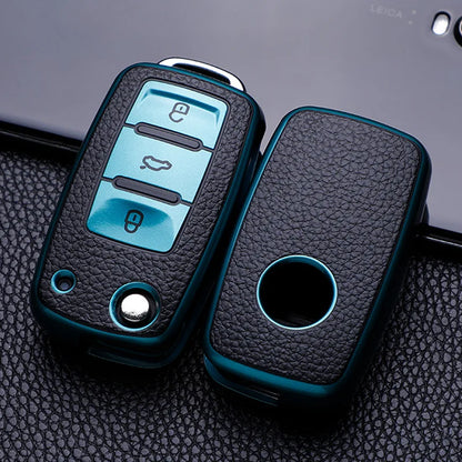 Leather Car Key Case Car Key Full Cover Protection Bag for VW Volkswagen Polo Tiguan Passat Golf Jetta Lavida Skoda Octavia