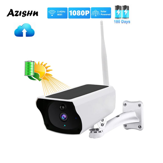 AZISHN 1080P Cameră IP WIFI Wireless Panou Solar Baterie Cameră de securitate 2MP PIR Audio bidirecțional Cameră de supraveghere impermeabilă