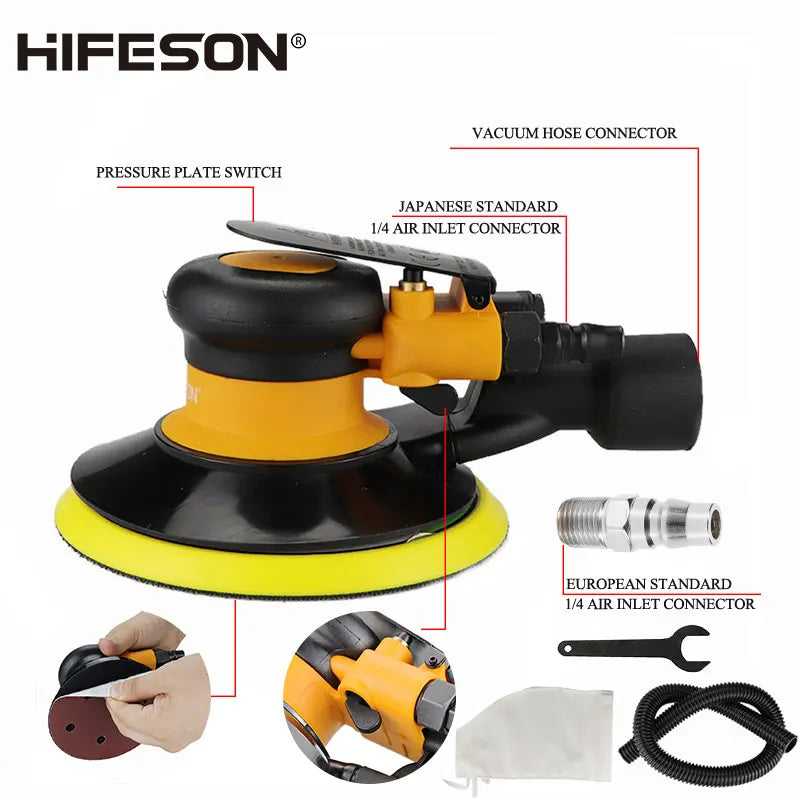 HIFESON Șlefuit orbital pneumatic Slefuitor cu aer, 125mm/150mm Mașină de lustruit/slefuit excentric cu vid Instrumente pneumatice