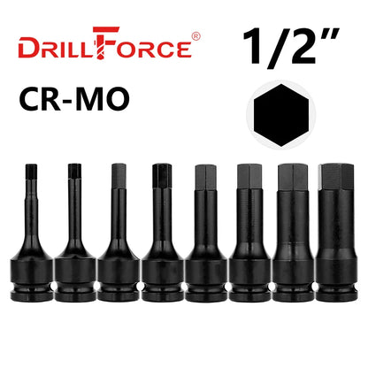 Drillforce 1/4" Drive Impact Torx Socket Bit Wrench Pneumatic Adapter Home Car Auto Repair Tools T20/T25/T30/T40/T45/T50/T55/T60