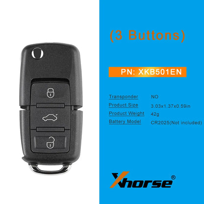 Xhorse XKB501EN Universal Wire Remote Key B5 Type With 3 Buttons Work with VVDI Key Tool 5Pcs/Lot