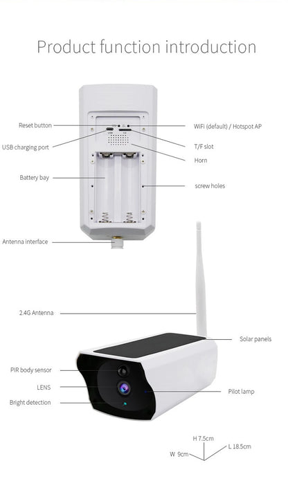 AZISHN 1080P Cameră IP WIFI Wireless Panou Solar Baterie Cameră de securitate 2MP PIR Audio bidirecțional Cameră de supraveghere impermeabilă