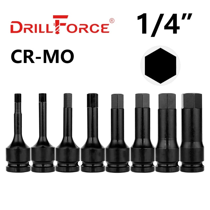 Drillforce 1/4" Drive Impact Torx Socket Bit Wrench Pneumatic Adapter Home Car Auto Repair Tools T20/T25/T30/T40/T45/T50/T55/T60