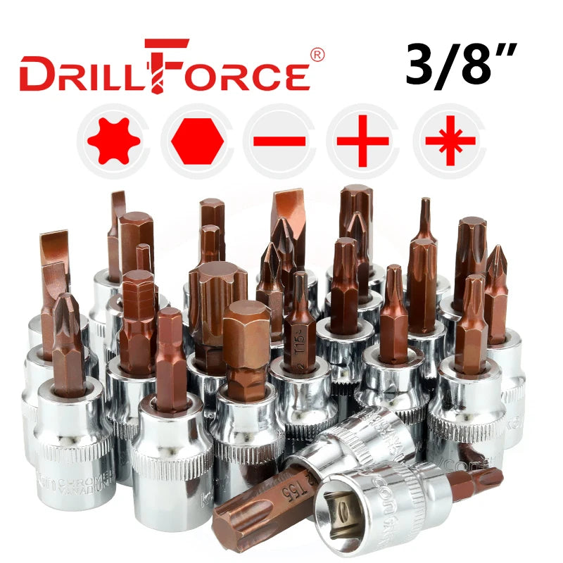 Drillforce 1/2" Drive Torx Socket Bit S2 Adaptor Cheie Cheie Instrumente de reparare T20/T25/T27/T30/T35/T40/T45/T50/T52/T55/T60/T70