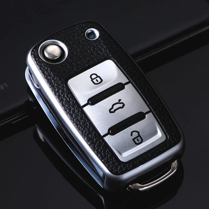 Leather Car Key Case Car Key Full Cover Protection Bag for VW Volkswagen Polo Tiguan Passat Golf Jetta Lavida Skoda Octavia