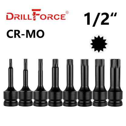 Drillforce 1/4" Drive Impact Torx Socket Bit Wrench Pneumatic Adapter Home Car Auto Repair Tools T20/T25/T30/T40/T45/T50/T55/T60