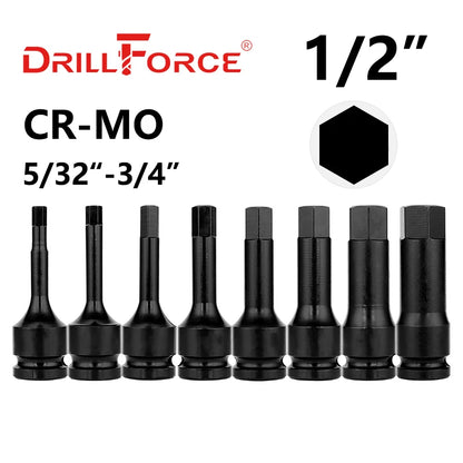 Drillforce 1/4" Drive Impact Torx Socket Bit Wrench Pneumatic Adapter Home Car Auto Repair Tools T20/T25/T30/T40/T45/T50/T55/T60