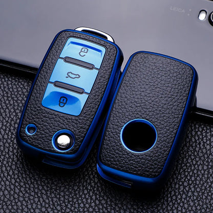 Leather Car Key Case Car Key Full Cover Protection Bag for VW Volkswagen Polo Tiguan Passat Golf Jetta Lavida Skoda Octavia