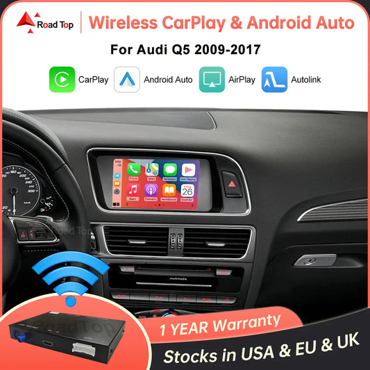 Road Top Wireless Carplay Module For Audi Q5 2009-2017, with Android Auto Airplay Mirror Link USB Player Rear Camerm Functions